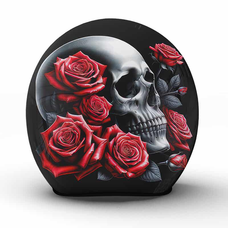 Der Helm "Memento" das mit Totenkopf und Rosenmotiv die Balance zwischen Leben und Tod einfängt - Jetzt bestellen!