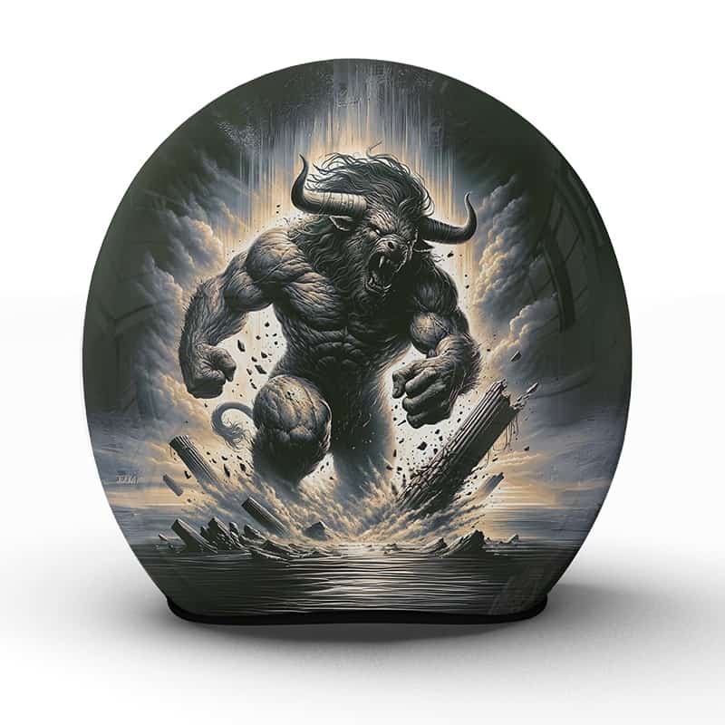 Der "Minotaurus" Helm ist ein Tribut an urtümliche Stärke der den Biker mit der Wildheit und dem Mut eines antiken Mythos umhüllt - Jetzt bestellen!