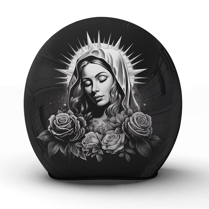 Der "Donna" Motorradhelm verbindet die Sanftheit einer schützenden Heiligenfigur mit der Stärke des Bikers - Jetzt bestellen!