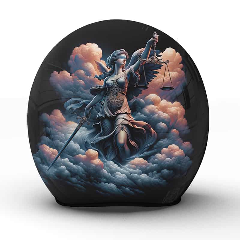 Der exquisit handgefertigte "Justitia" Helm ist mehr als nur Schutz; er ist ein Symbol für Gerechtigkeit und Kraft - Jetzt bestellen!