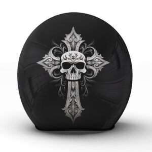 Der "Faith" Motorradhelm vereint meisterhafte Handarbeit mit einem markanten Kreuz- und Totenkopfdesign - Jetzt bestellen!