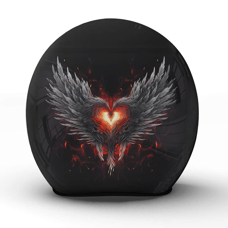 Der "Angelic" Jethelm zeigt flammende Flügel in Herzform - Jetzt bestellen!